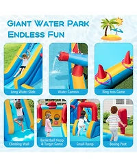 Mecale 9-in-1 Inflatable Double Water Slide Park Giant Bounce House, 735W Blower Included