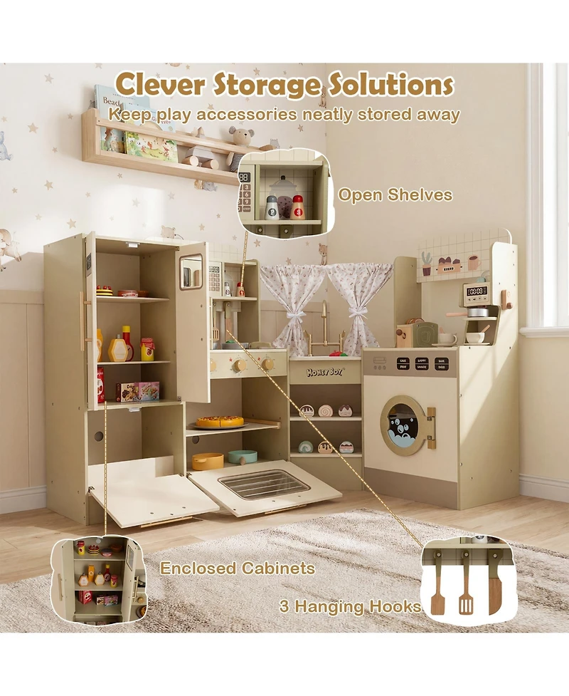 Mecale Kids Corner Play Kitchen with Faucet, Dishwasher & Stove for Imaginative Role Play