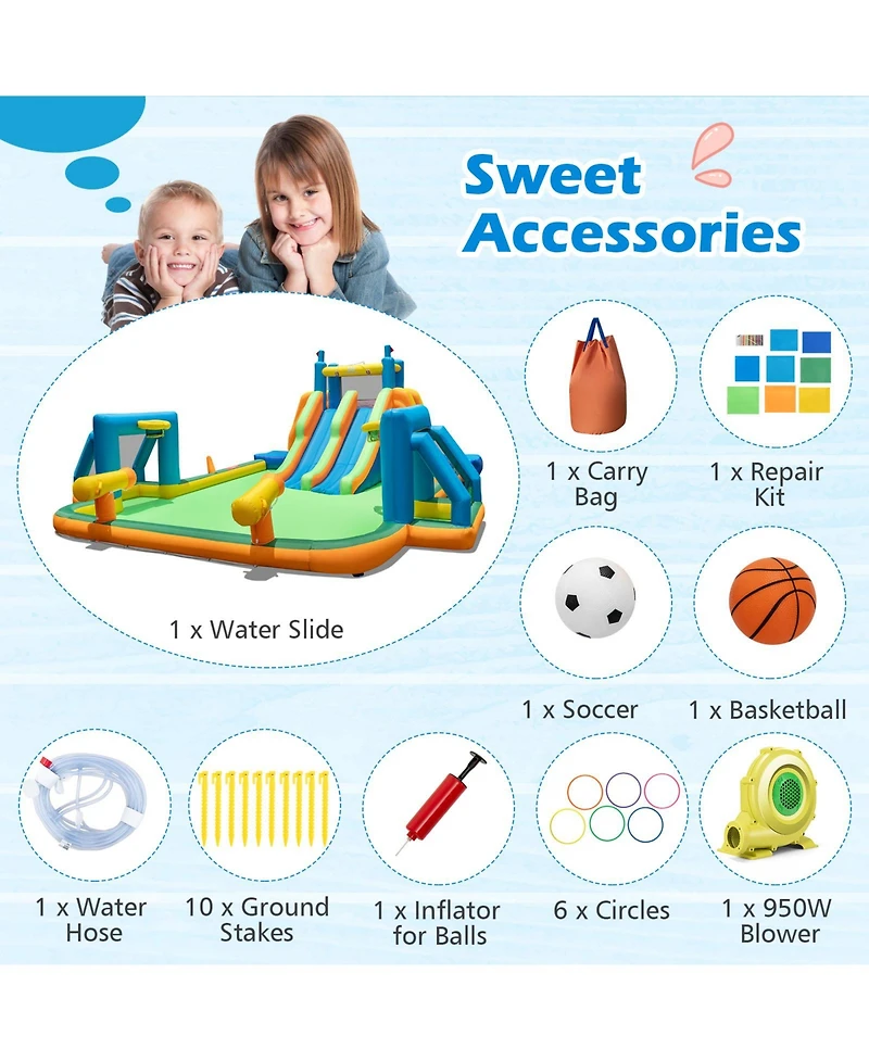 Mecale Kids Inflatable Water Slide with 2 Long Slides & 2 Soccer Goals, 950W Blower Included