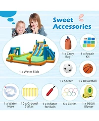 Mecale Kids Inflatable Water Slide with 2 Long Slides & 2 Soccer Goals, 950W Blower Included