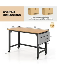 2 Pcs Rolling Computer Desk Metal Frame Pc Laptop Table Wood Top Study Workstation