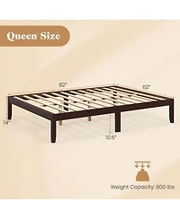 Queen Size Wooden Platform Bed Frame 14" with Rubber Wood Legs Under-bed Storage