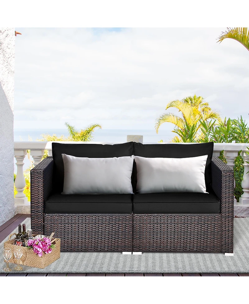 4PCS Patio Rattan Corner Sofa Sectional Furniture Set