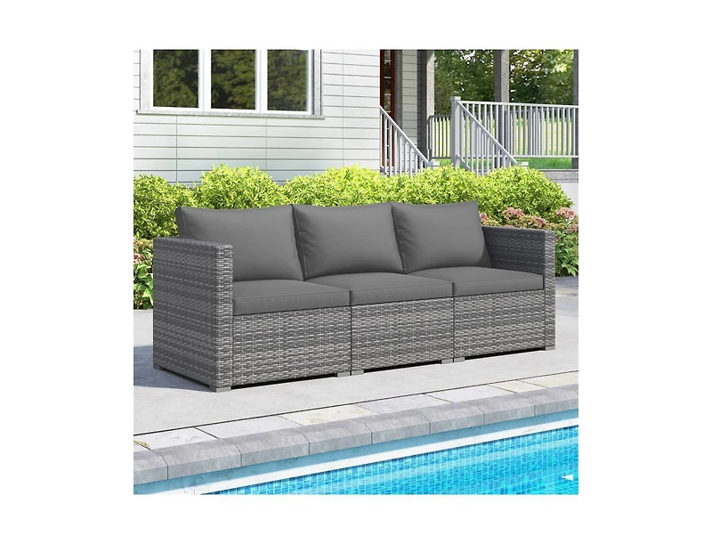 Slickblue Outdoor 3-Piece Pe Rattan Sectional Sofa Set with Cushions