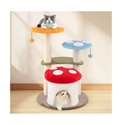 Aostirmotor 35" Cat Tower with Sisal Scratching Posts, Condo & Padded Platforms, Indoor Cat Tree