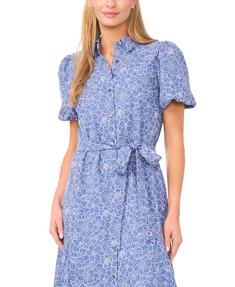 CeCe Women's Daisy Chambray Belted Button-Front Dress
