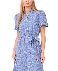 CeCe Women's Daisy Chambray Belted Button-Front Dress