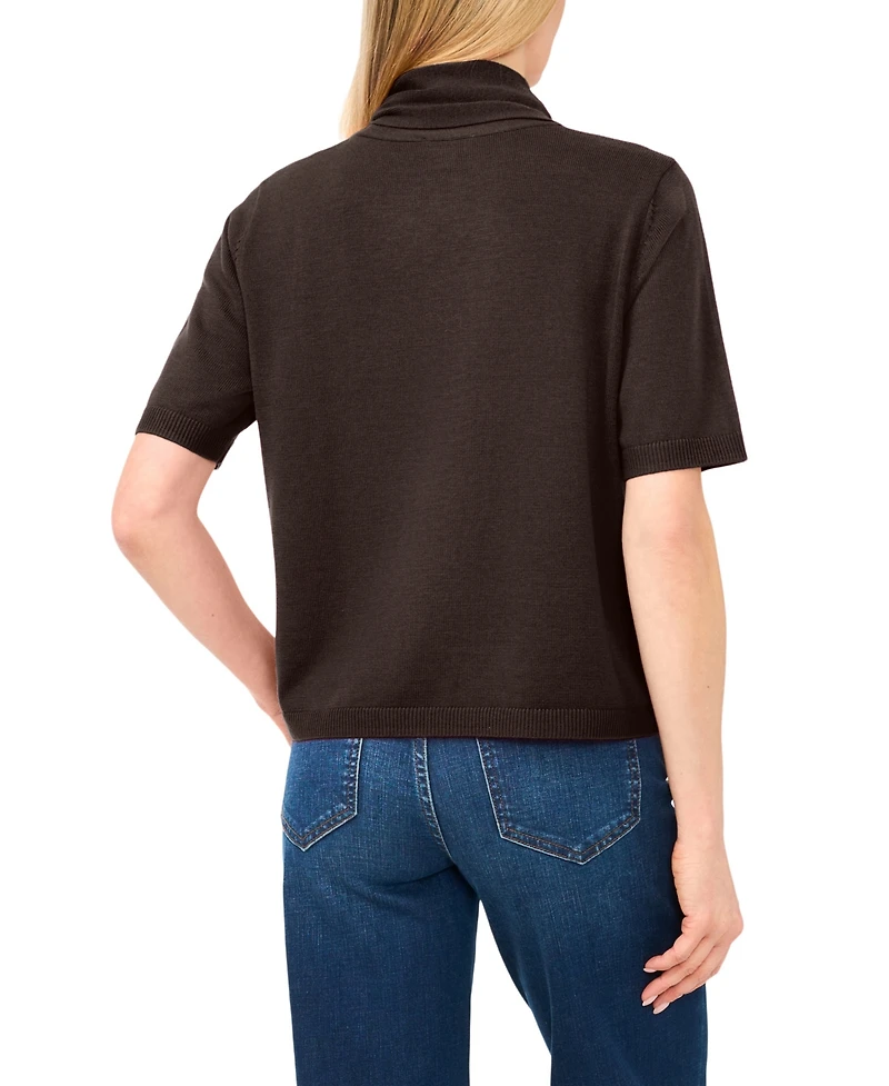 CeCe Women's Tie Neck Short-Sleeve Sweater