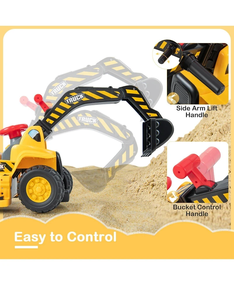 Mecale 6V Kids Ride On Excavator Fun Digger with Folding Basketball Hoop