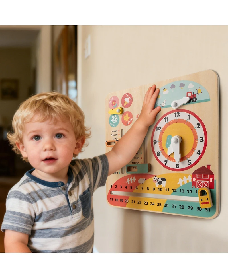 Mecale Montessori Wooden Learning Clock Toy for Toddlers, Seasons Theme
