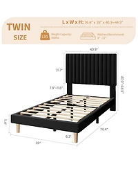 Gaomon Twin Upholstered Platform Velvet Bed Frame with Headboard, Strong Wooden Slats Support