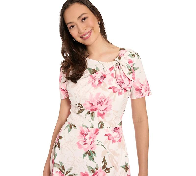 London Times Women's Printed Boat Neck Dress