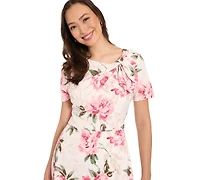 London Times Women's Printed Boat Neck Dress