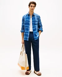 Tommy Hilfiger Men's Linen Collared Plaid Shirt