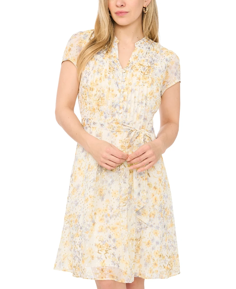 Msk Petite Printed Fit & Flare Split Crewneck Dress