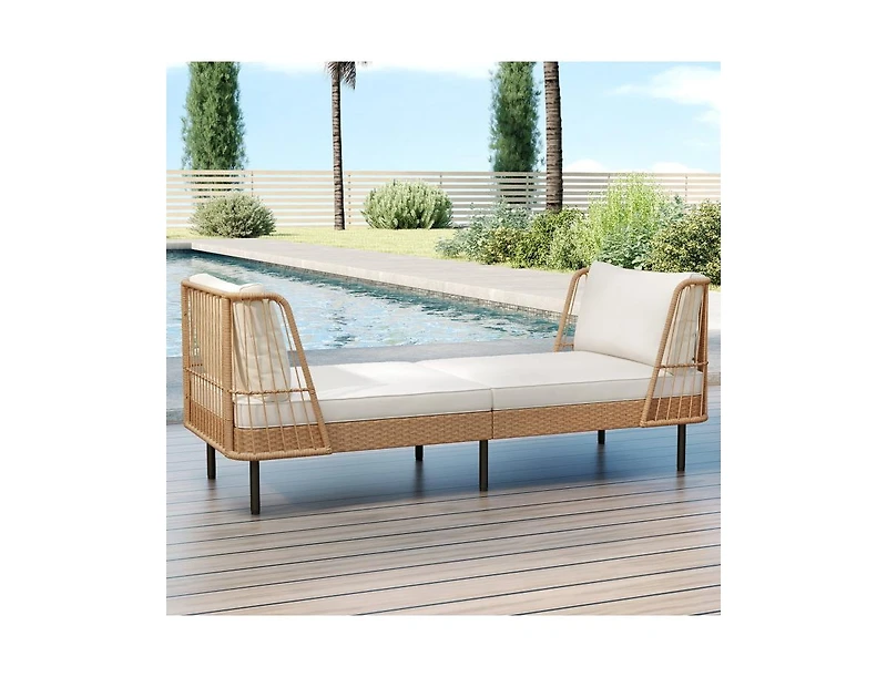 Slickblue Patio Rattan Daybed Loveseat with Comfortable Seat and Back Cushions