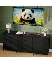 gaomon 8 Drawer Fabric Dresser Tv Stand with Wooden Top, Metal Frame Storage Chest