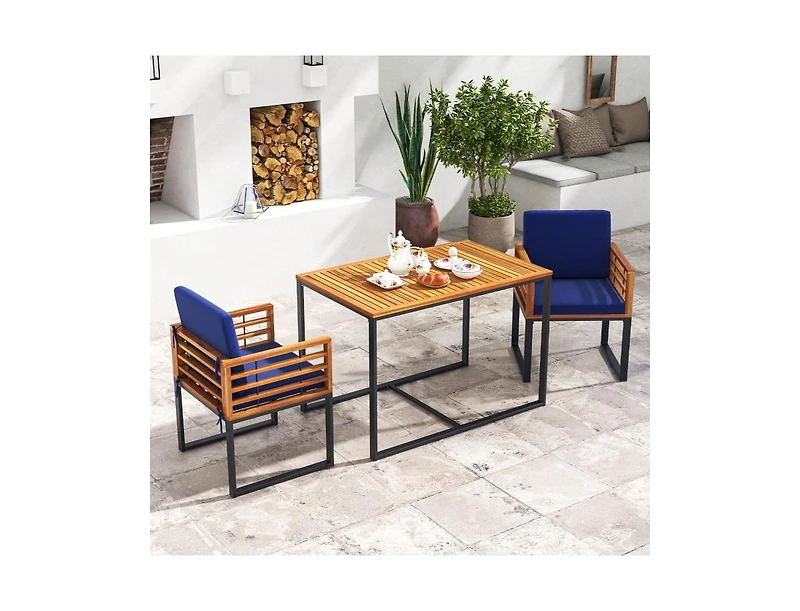 Slickblue Outdoor Acacia Wood Dining Chair Set with Comfortable Cushions