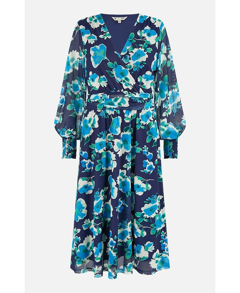 Yumi Women's Floral V-Neck Long Sleeves Wrap Dress