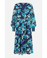Yumi Women's Floral V-Neck Long Sleeves Wrap Dress