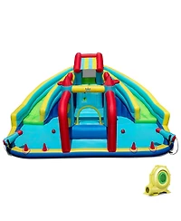 Mecale Inflatable Double Water Slide Park with Obstacle Course & Basketball Hoops