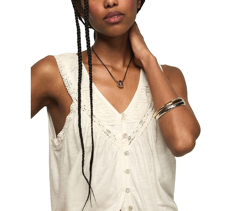 Lucky Brand Women's Lace Yoke V-Neck Top