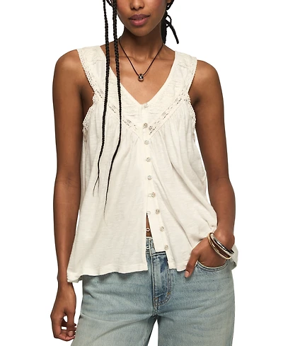 Lucky Brand Women's Lace Yoke V-Neck Top