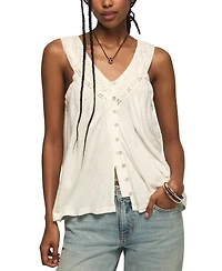 Lucky Brand Women's Lace Yoke V-Neck Top