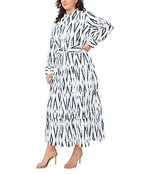 Msk Plus Tie-Waist Collared Neck Maxi Dress