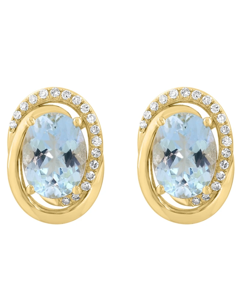 Effy Collection Aquamarine (2-1/10 ct. t.w.) and Diamond (1/8 ct. t.w.) Stud Earrings in 14k Yellow Gold