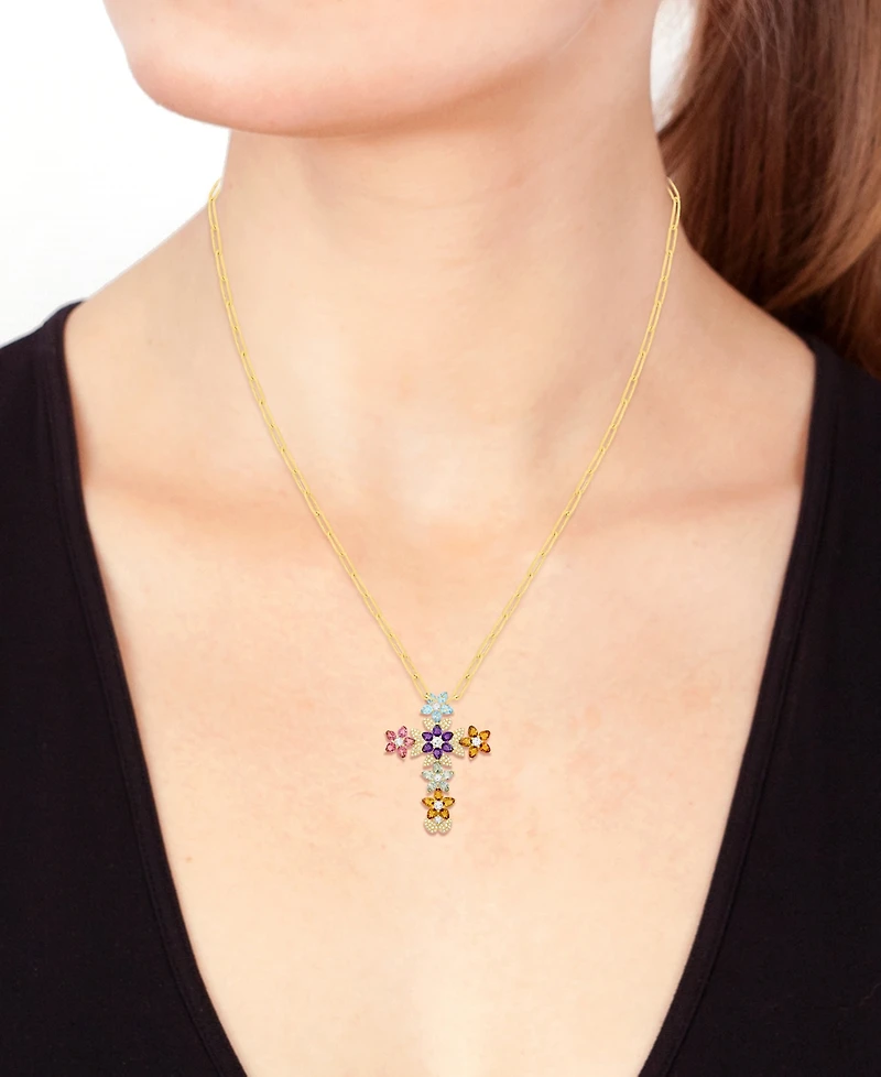 Effy Collection Multi-Gemstone (6-5/8 ct. t.w.) and Diamond (1/3 ct. t.w.) Pendant Necklace in 14k Yellow Gold