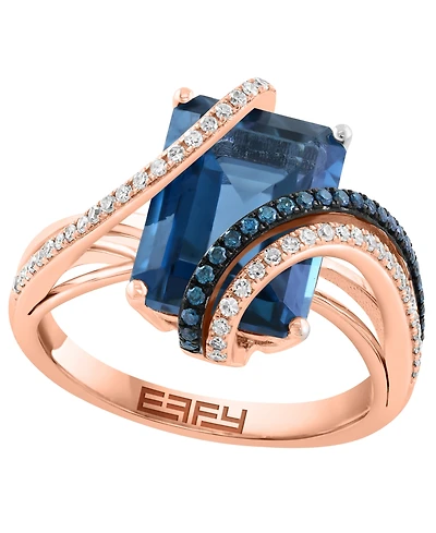 Effy Collection London Blue Topaz (5-7/8 ct. t.w.), White Diamond (0.01 ct. t.w.) and Blue Diamond (1/10 ct. t.w.) Ring in 14k Rose Gold