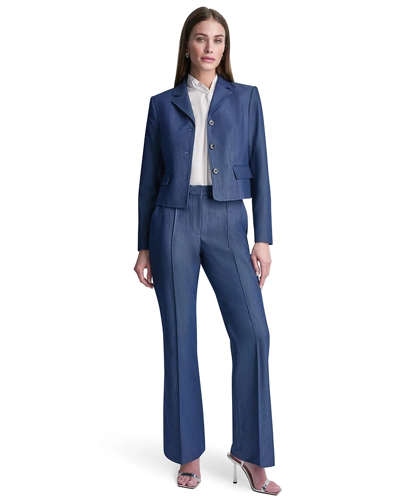 Dkny Petite Dressy Denim Notch Collar Cropped Jacket