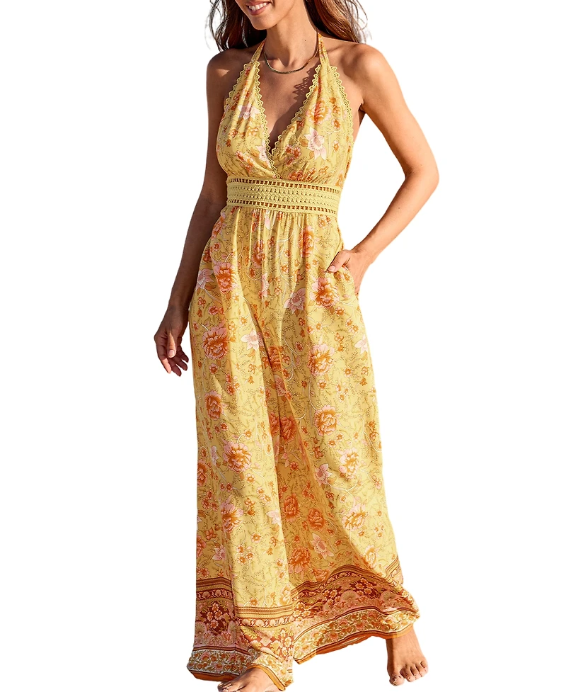 Cupshe Women's Halter Neck Floral Jumpsuit