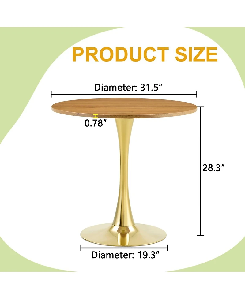 Streamdale Furniture 31.5" Faux-Wood Thickened-Top Metal-Pedestal Round Dining Table