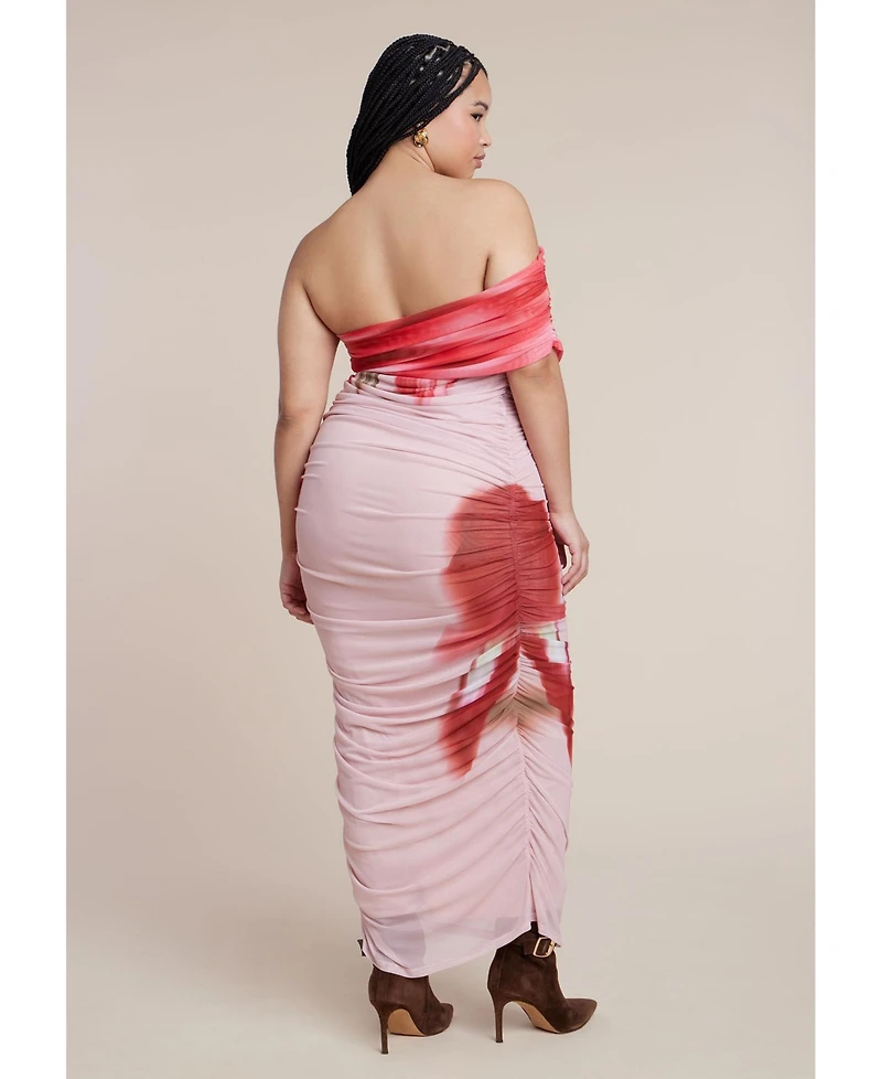 Eloquii Women's Asym Mesh Shirred Dress