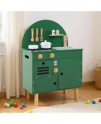 Mecale Play Kitchen for Kids, Wooden Playset with Stove, Faucet, Sink, Microwave & Oven
