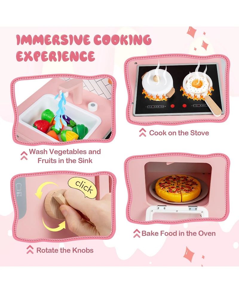 Mecale Play Kitchen for Kids, Wooden Kitchen Set with Stove, Sink, Faucet & Oven