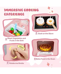 Mecale Play Kitchen for Kids, Wooden Kitchen Set with Stove, Sink, Faucet & Oven