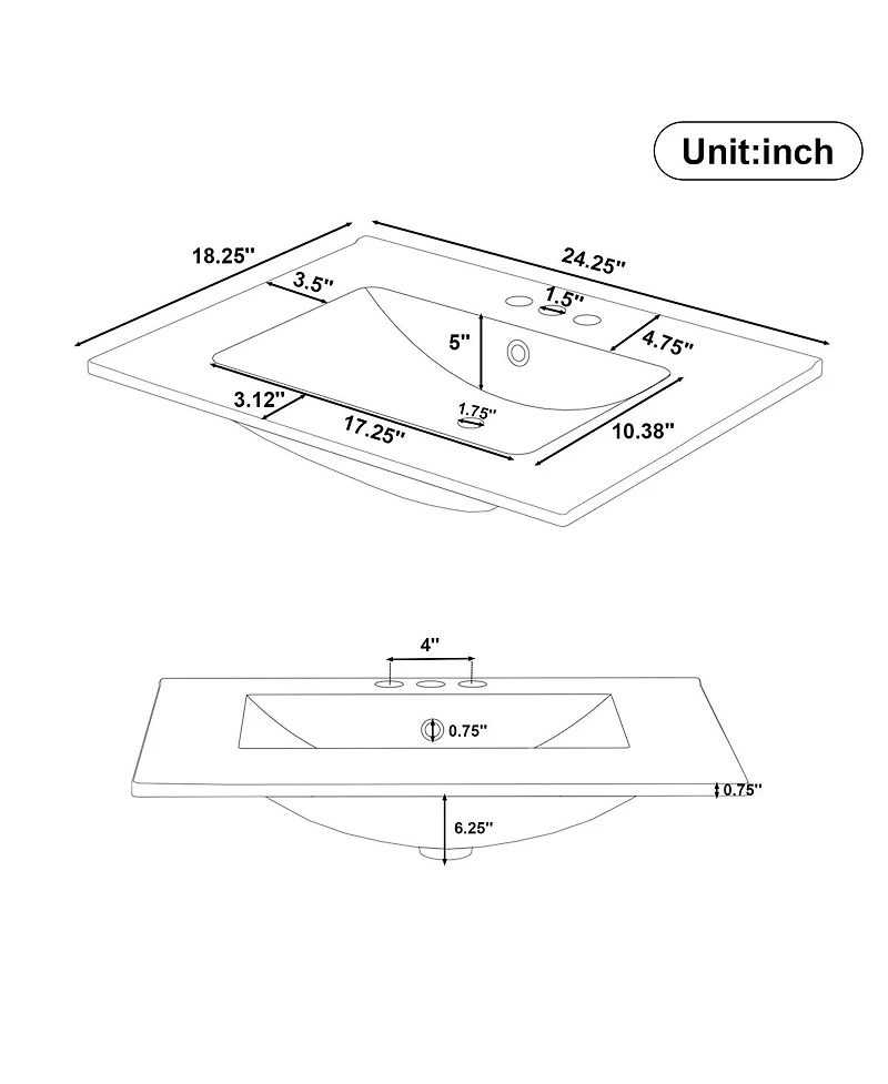 Sillysis 24" Bathroom Vanity with Ceramic Sink, Deep Drawer and Pull Out Basket