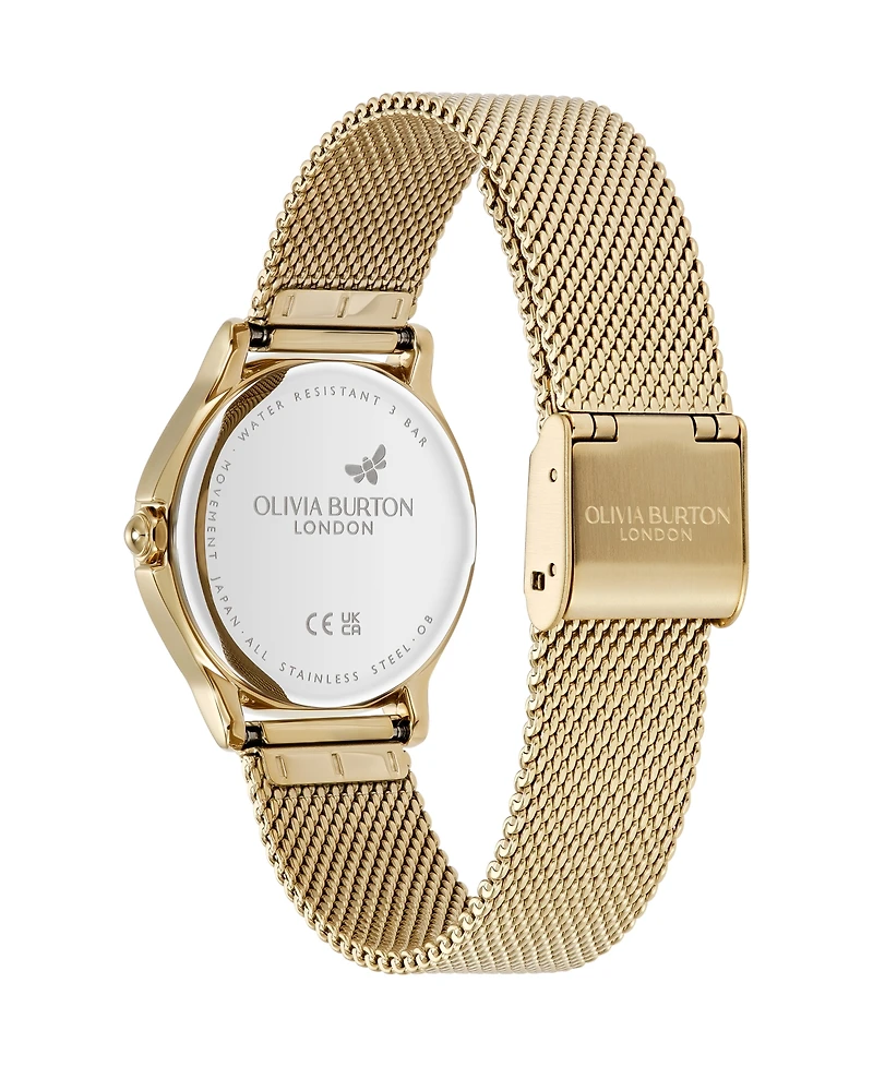 Olivia Burton Women's Ob Classic Bee Gold Tone Stainless Steel Mesh Bracelet Watch, 29.8mm