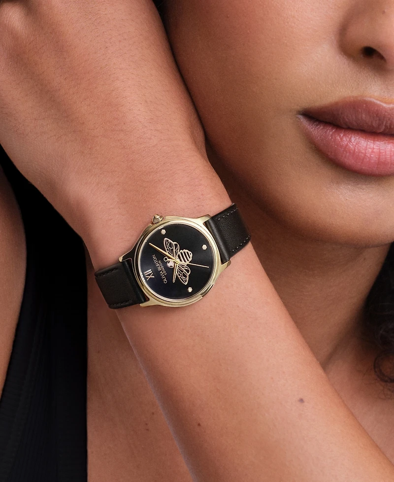 Olivia Burton Women's Ob Classic Bee Black Leather Strap Watch, 29.8mm