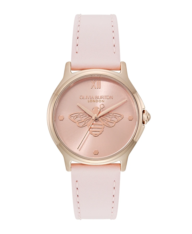 Olivia Burton Women's Ob Classic Bee Primrose Leather Strap Watch, 29.8mm