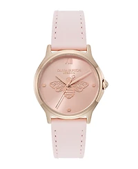 Olivia Burton Women's Ob Classic Bee Primrose Leather Strap Watch, 29.8mm