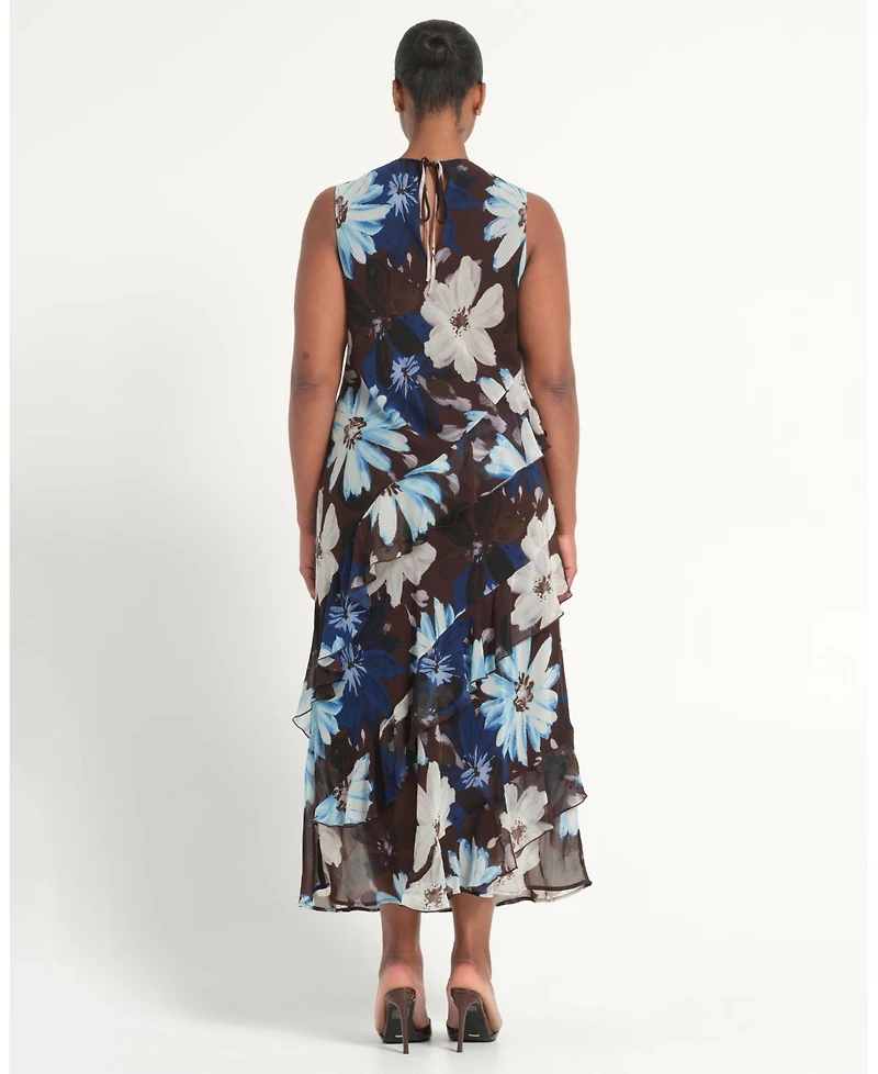 Estelle Women's Plus Sizes Aveline Floral Ruffle Sleeveless Midi Dress