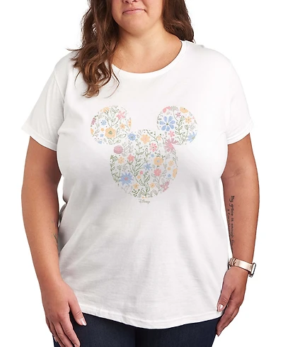 Hybrid Apparel Plus Disney Mickey Mouse Floral Ears Vintage Faded Short-Sleeve Graphic T-Shirt