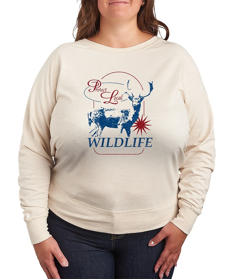 Hybrid Apparel Plus Instant Message Protect Local Wildlife French Terry Pullover T-shirt