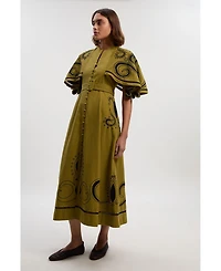 Karen Millen Women's Baroque Cape Sleeve Midi Dress