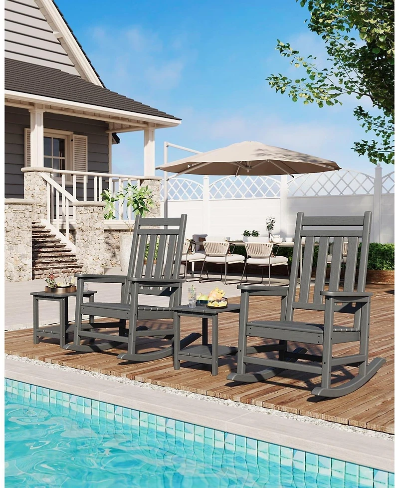 gaomon Hdpe Rocking Chair Outdoor Set of 4 with 2 Side Table - All Weather Resistant Poly High Back Porch Rocker Chairs