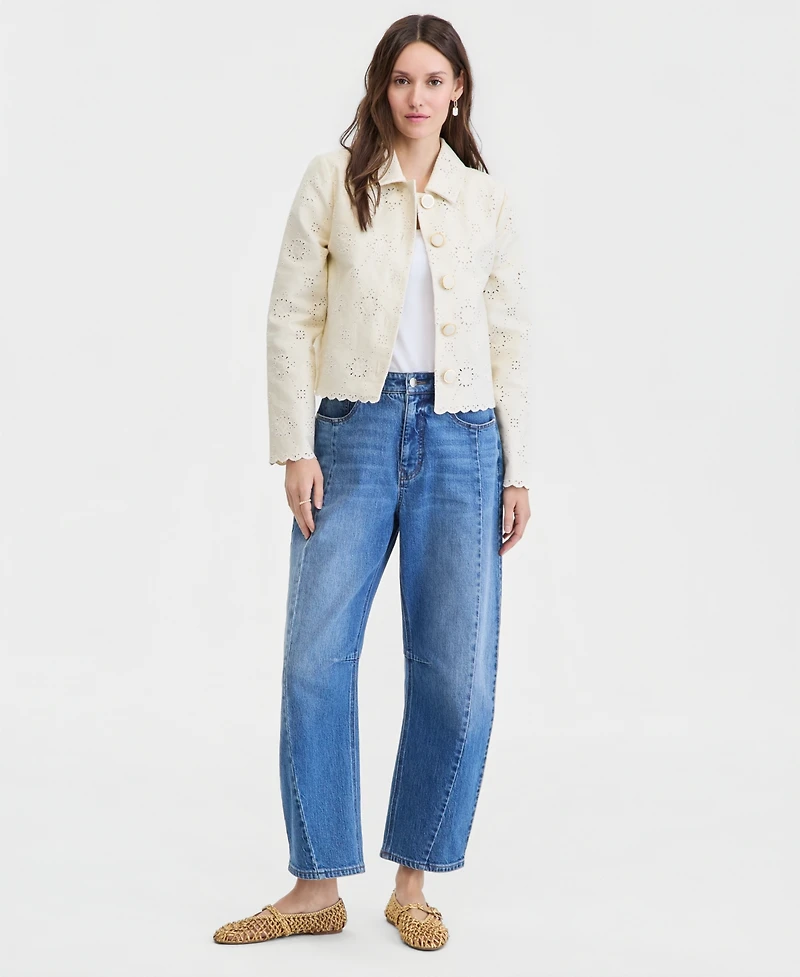 On 34th Women's Cotton Eyelet Scallop Hem Jacket, Macy's Exclusive